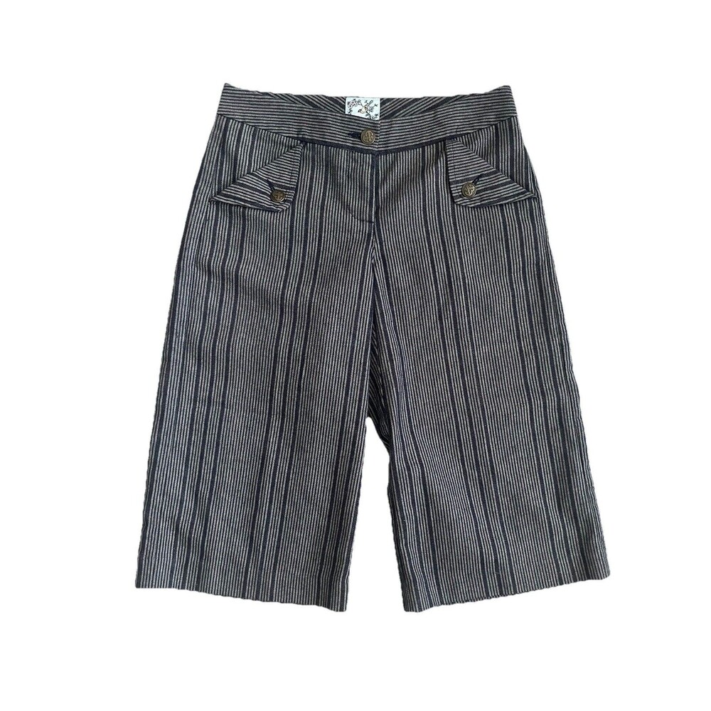 Tabitha Anthropologie Sz 0 Knee Length Gray Bermuda Shorts Office Casual Stripe